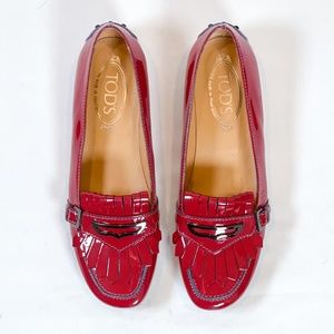 Tod's Red Patent Leather Loafers - Size 8